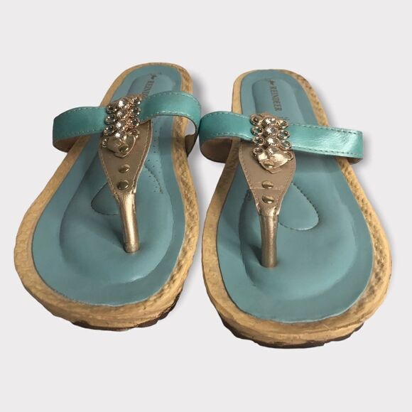 Reindeer Womens‎ Low Wedge Turquoise Sandals,Embellished slip On - Picture 6 of 10